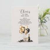 Invitation À la nouvelle année Fête Or et Noir (Debout devant)