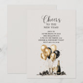Invitation À la nouvelle année Fête Or et Noir (Devant / Derrière)