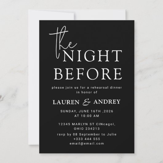 Invitation à la Nuit Avant le Mariage (Devant)