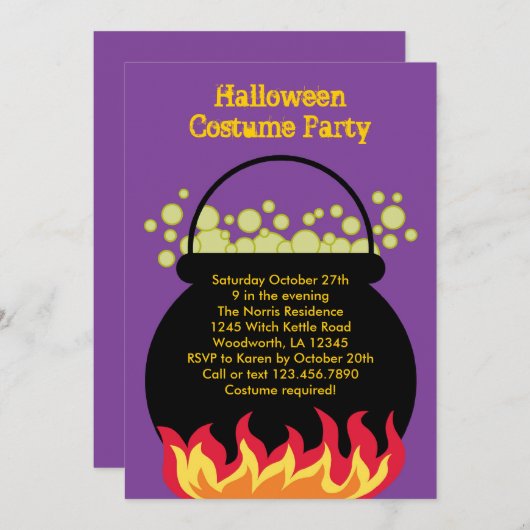 Invitation à la partie de Witch Cauldron Halloween (Devant / Derrière)
