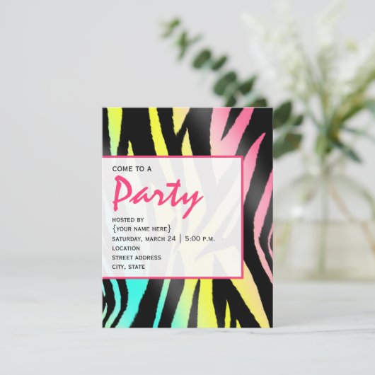 Invitation à la partie d'impression Neon Zebra (Debout devant)