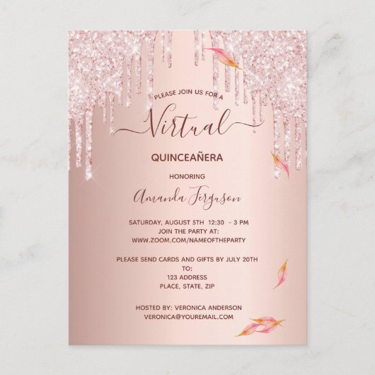 Invitation à la parties scintillant d'or rose Virt (Devant)