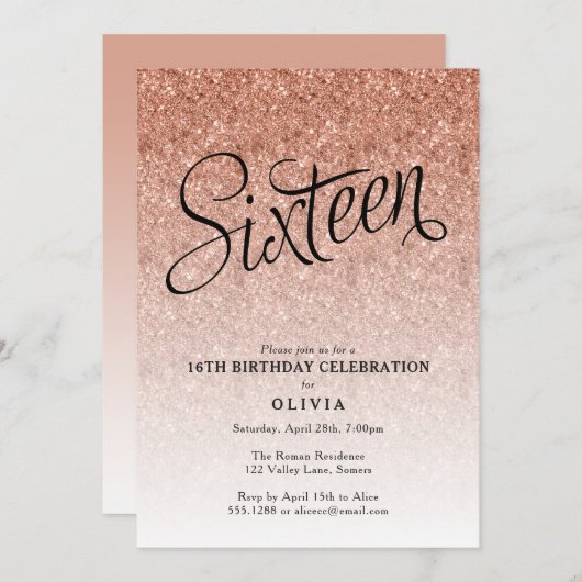 Invitation à la Parties scintillant Gold Ombre Ros (Devant / Derrière)