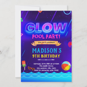 Invitation à la piscine à lueur de Neon