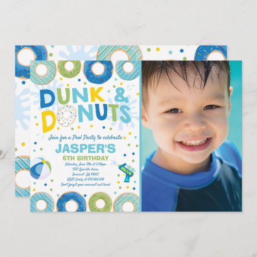 Invitation À La Piscine Dunk Et Donuts Pool Party (Devant / Derrière)