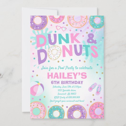 Invitation À La Piscine Dunk Et Donuts Pool Party (Devant)
