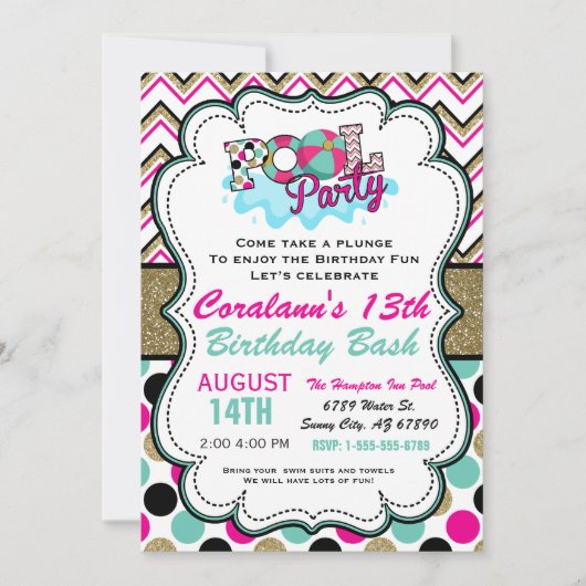 Invitation à la piscine - Fête d'été - Fête de l'e (Devant)