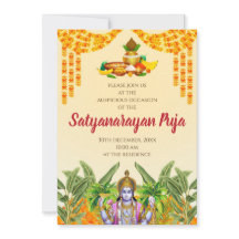 Invitation à la pooja indienne Satyanarayan katha 