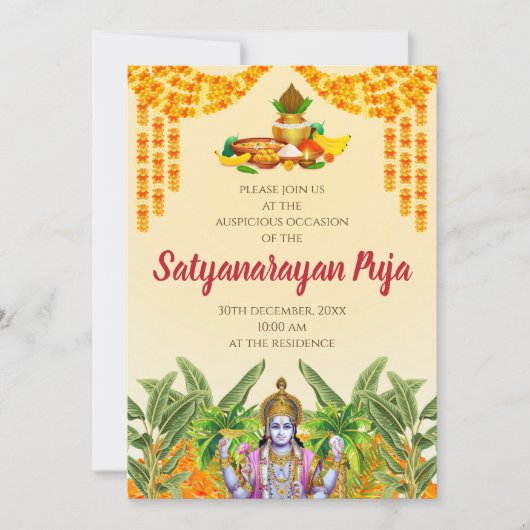 Invitation à la pooja indienne Satyanarayan katha (Devant)
