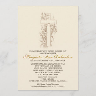 Invitation à la première communion - Croix élégant