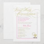 Invitation à la première communion de fille - rose (Devant / Derrière)