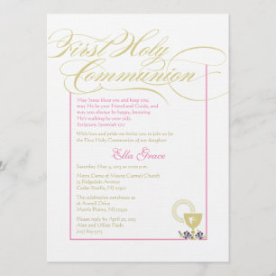Invitation à la première communion de fille - rose