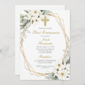 Invitation à la première communion de fleur blanch (Devant / Derrière)