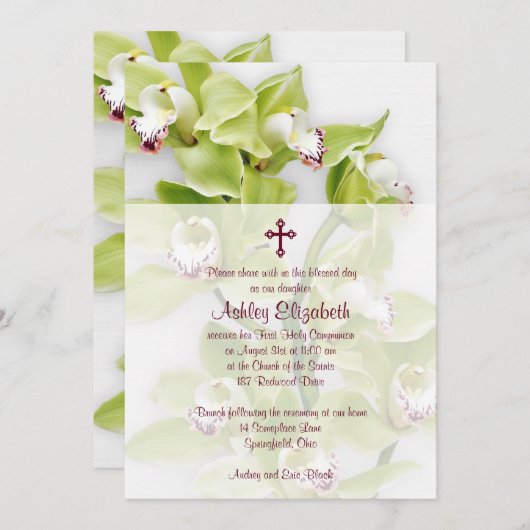 Invitation à la première communion de l'orchidée d (Devant / Derrière)