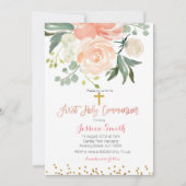 Invitation à la première communion de pêche floral (Devant)