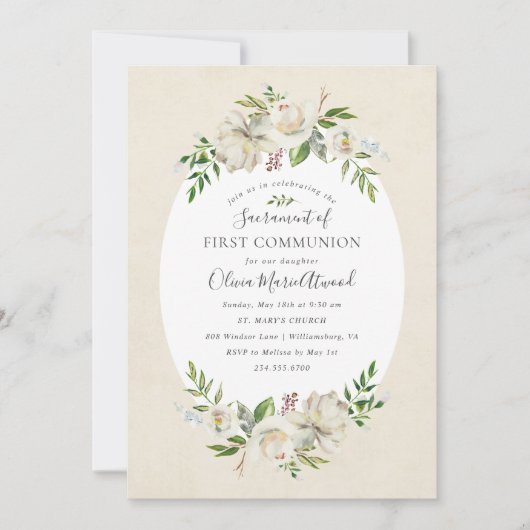 Invitation à la première communion des fleurs doré (Devant)