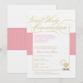 Invitation à la première communion féminine - rose (Devant / Derrière)