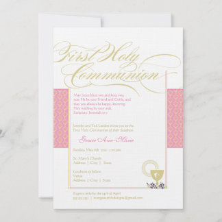 Invitation à la première communion féminine - rose