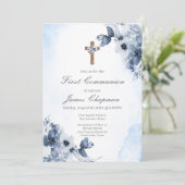 Invitation à la première communion florale bleue (Debout devant)