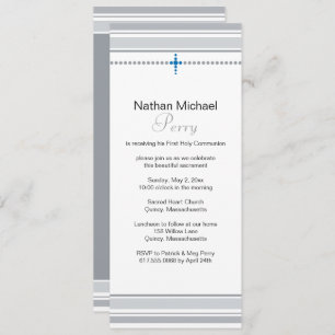 Invitation à la première communion gris et bleu