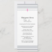 Invitation à la première communion gris et rose (Devant)