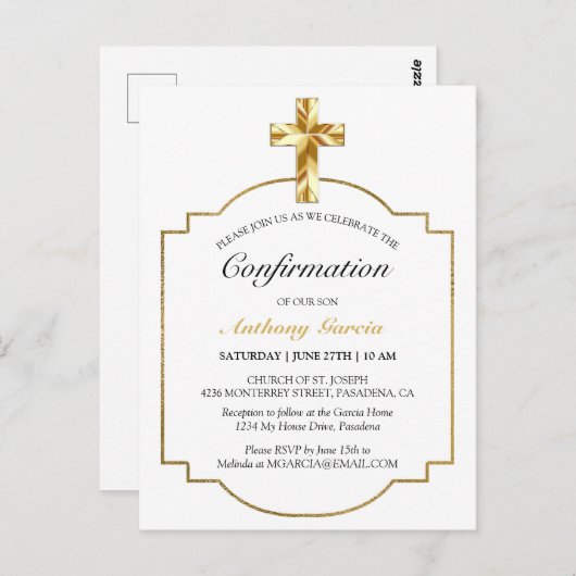 Invitation à la première communion sacrée de l'or (Devant / Derrière)