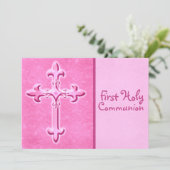 Invitation à la première communion sainte rose (Debout devant)