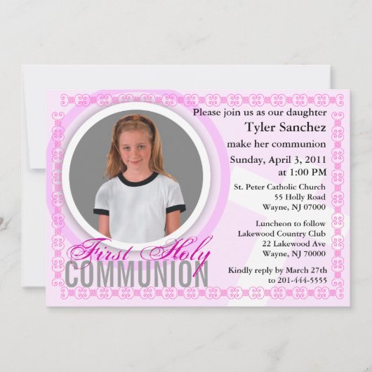 Invitation à la première communion sainte rose cla (Devant)