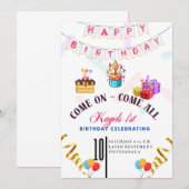 Invitation à la première fête d'anniversaire, enfa (Devant / Derrière)