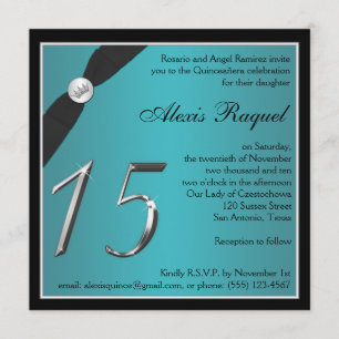 Invitation à la Quincennera Turquoise et noire