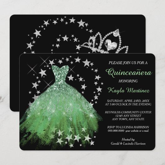 Invitation à la Quincennera verte du printemps de  (Devant / Derrière)