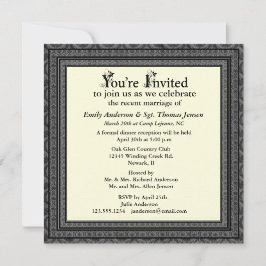 Invitation à la réception après le mariage (Devant)