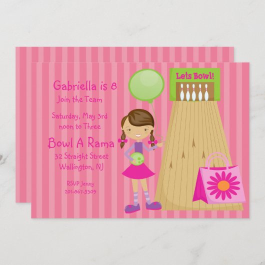 Invitation à la réception de bowling de filles ros (Devant / Derrière)