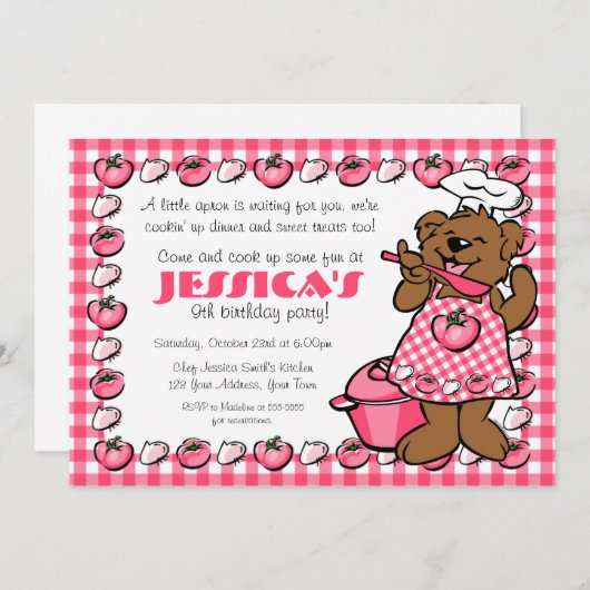 Invitation à la réception de l'ours Little Chef (Devant / Derrière)