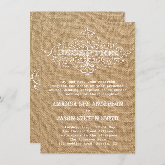 Invitation à la réception de mariage de Burlap en  (Devant / Derrière)