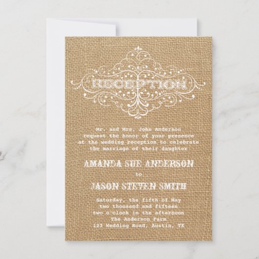 Invitation à la réception de mariage de Burlap en  (Devant)