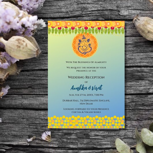 Invitation à la réception de mariage indienne