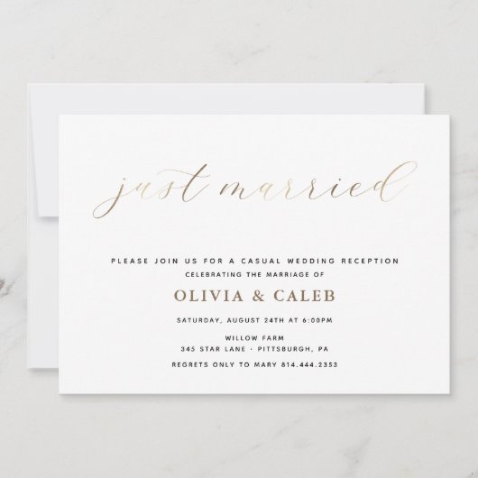 Invitation à la réception de mariage Just Married (Devant)