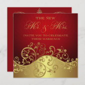 Invitation à la réception de mariage Red & Gold Po (Devant / Derrière)