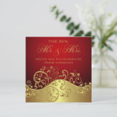 Invitation à la réception de mariage Red & Gold Po (Debout devant)