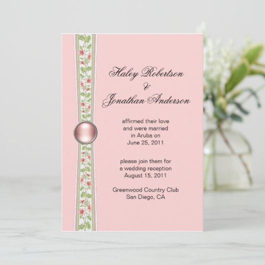 Invitation à la réception de mariage rose et vert (Debout devant)