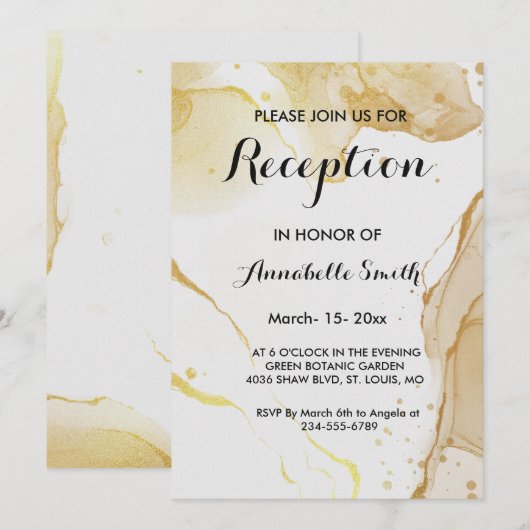 Invitation à la réception d'or Watercolor moderne (Devant / Derrière)