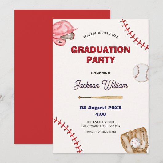 Invitation à la remise des diplômes de base-ball (Devant / Derrière)