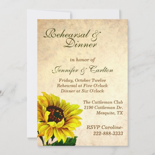 Invitation à la répétition Mariage de Sunflower an (Devant)