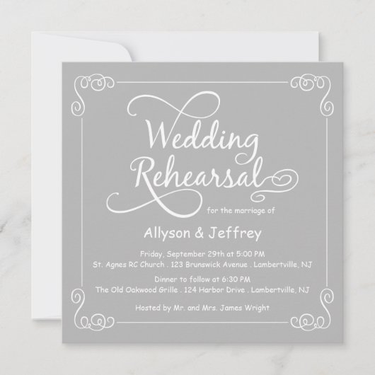 Invitation à la répétition Mariage gris tableau no (Devant)