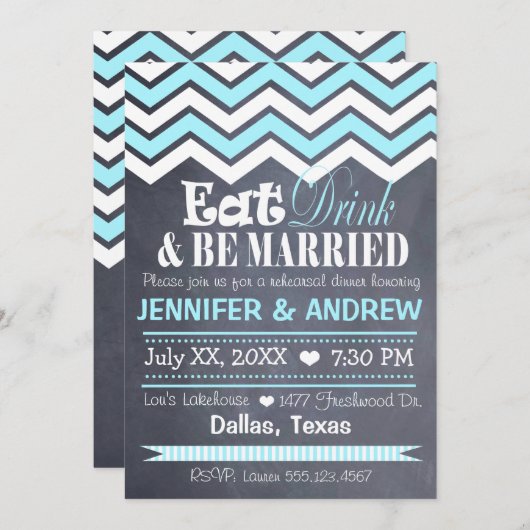 Invitation à la répétition Turquoise de Chevron (Devant / Derrière)