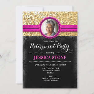 Invitation À La Retraite Avec Photo - Or Rose Noir