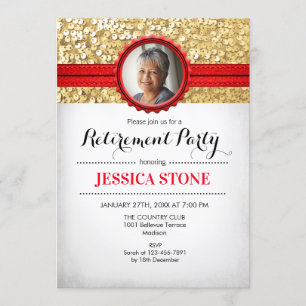 Invitation À La Retraite Avec Photo - Rouge Or Bla
