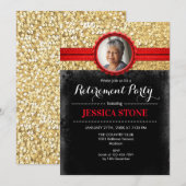 Invitation À La Retraite Avec Photo - Rouge Or Noi (Devant / Derrière)