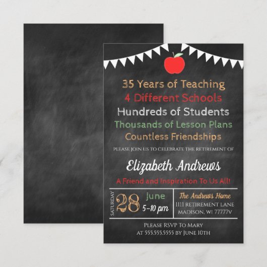 Invitation à la retraite de l'enseignant  (Devant / Derrière)